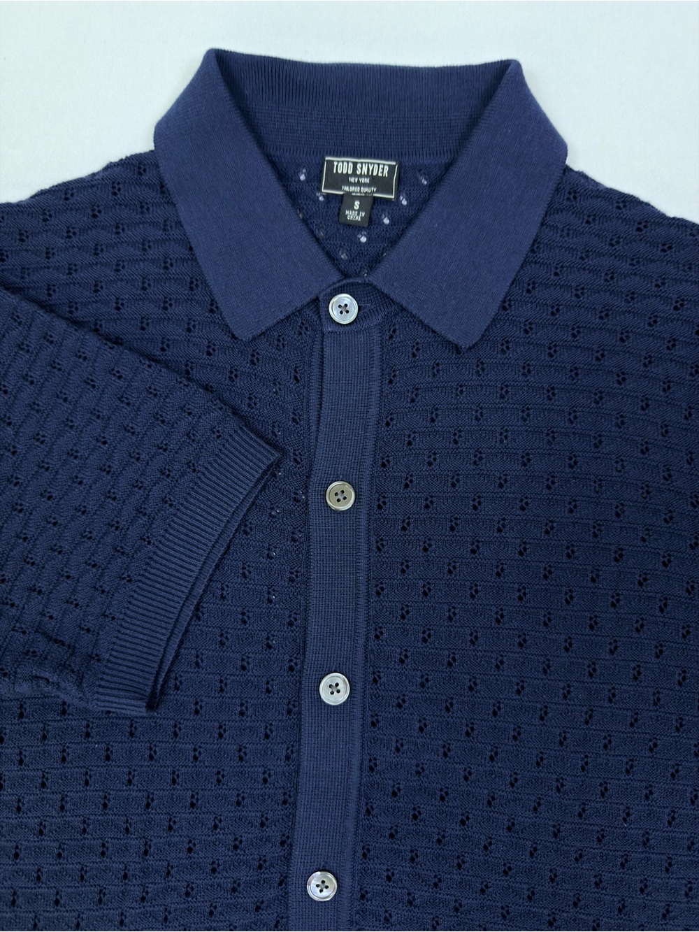 Todd Snyder Open-Stitch Full-Placket Polo Navy Blue Silk Cotton Size S